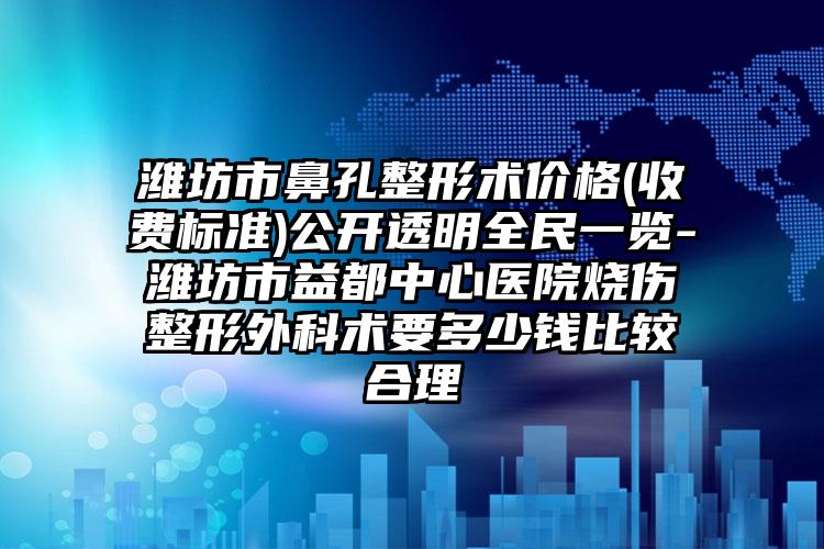 潍坊市鼻孔整形术价格(收费标准)公开透明全民一览-潍坊市益都中心医院烧伤整形外科术要多少钱比较合理