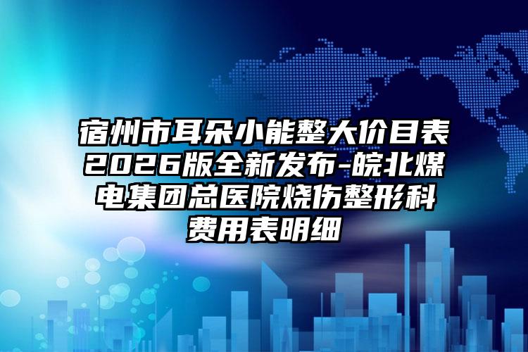 宿州市耳朵小能整大价目表2026版全新发布-皖北煤电集团总医院烧伤整形科费用表明细
