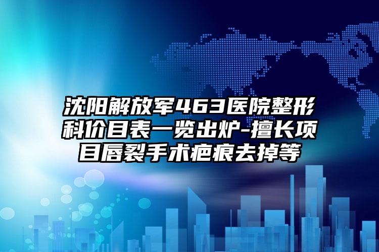 沈阳解放军463医院整形科价目表一览出炉-擅长项目唇裂手术疤痕去掉等